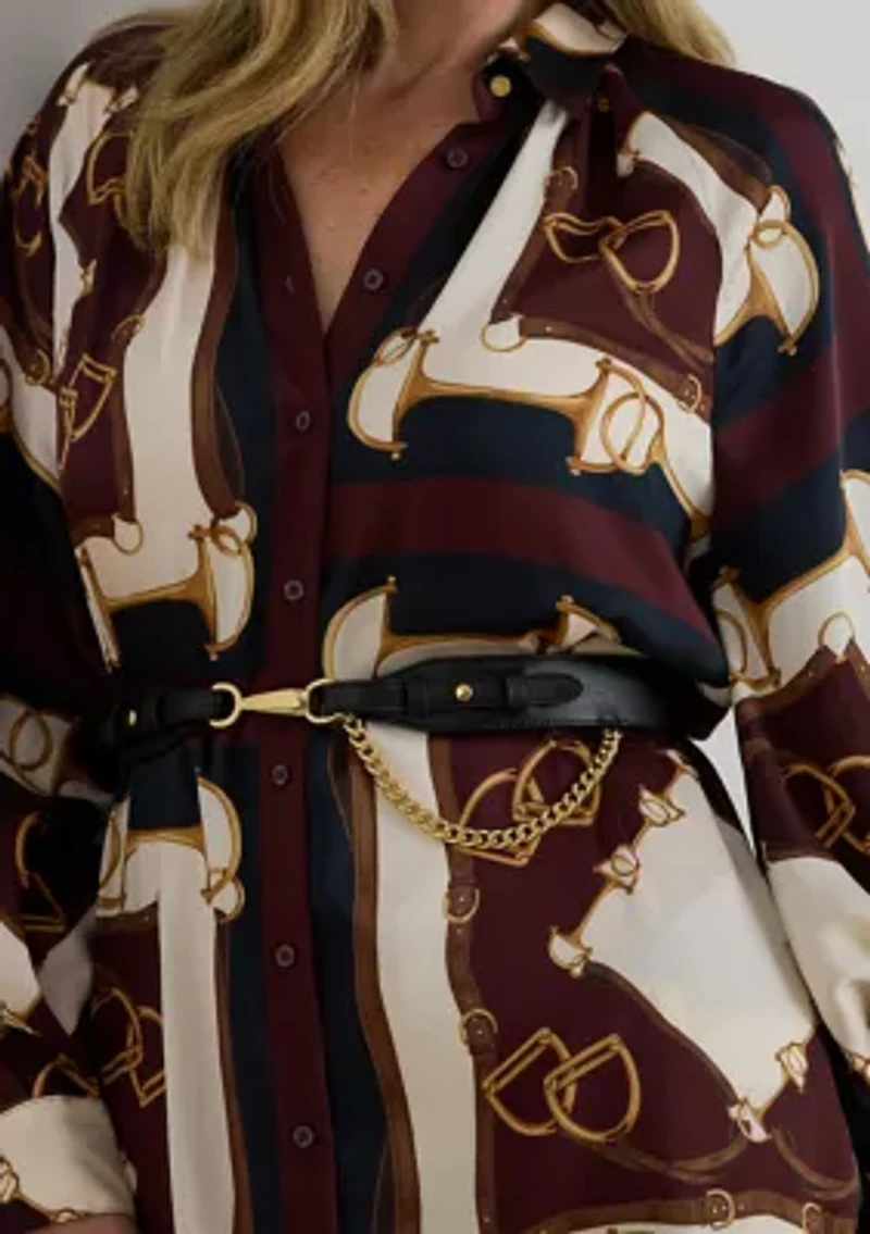 Plus Equestrian-Print Twill Midi Shirtdress