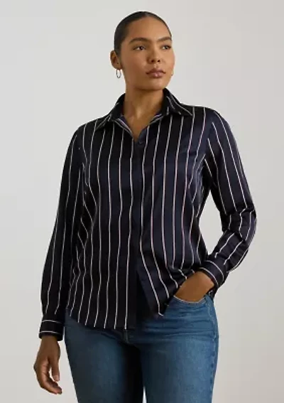Plus Classic Fit Striped Charmeuse Shirt