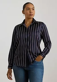 Plus Classic Fit Striped Charmeuse Shirt