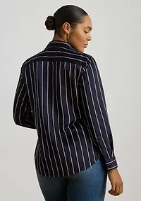 Plus Classic Fit Striped Charmeuse Shirt
