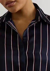 Plus Classic Fit Striped Charmeuse Shirt