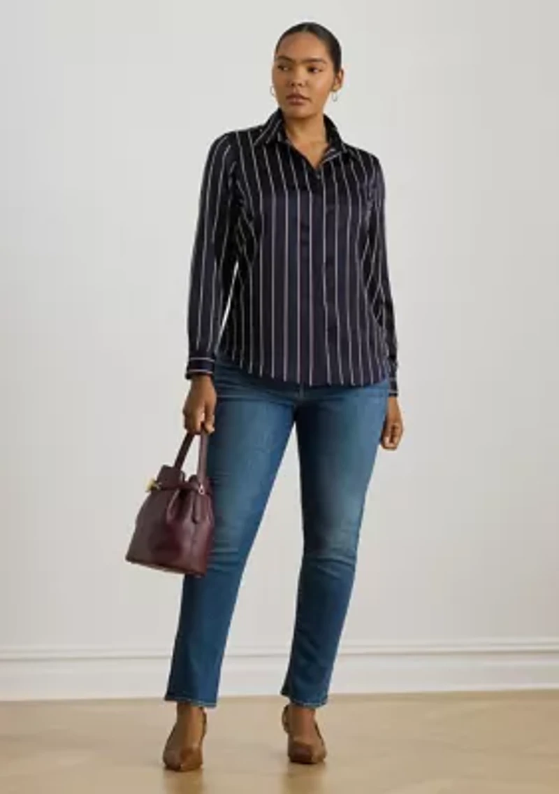 Plus Classic Fit Striped Charmeuse Shirt