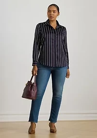 Plus Classic Fit Striped Charmeuse Shirt