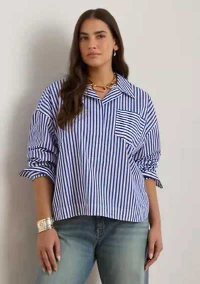 Striped Cotton Broadcloth Cropped Shirt
