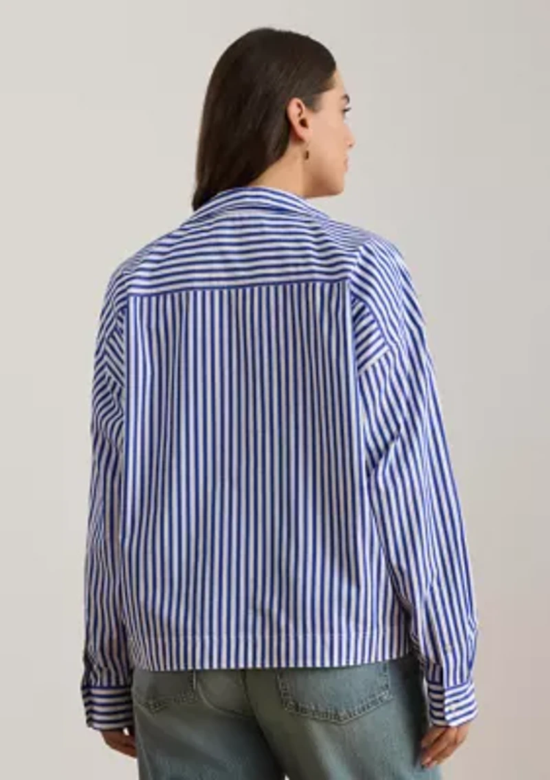 Striped Cotton Broadcloth Cropped Shirt