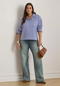 Striped Cotton Broadcloth Cropped Shirt