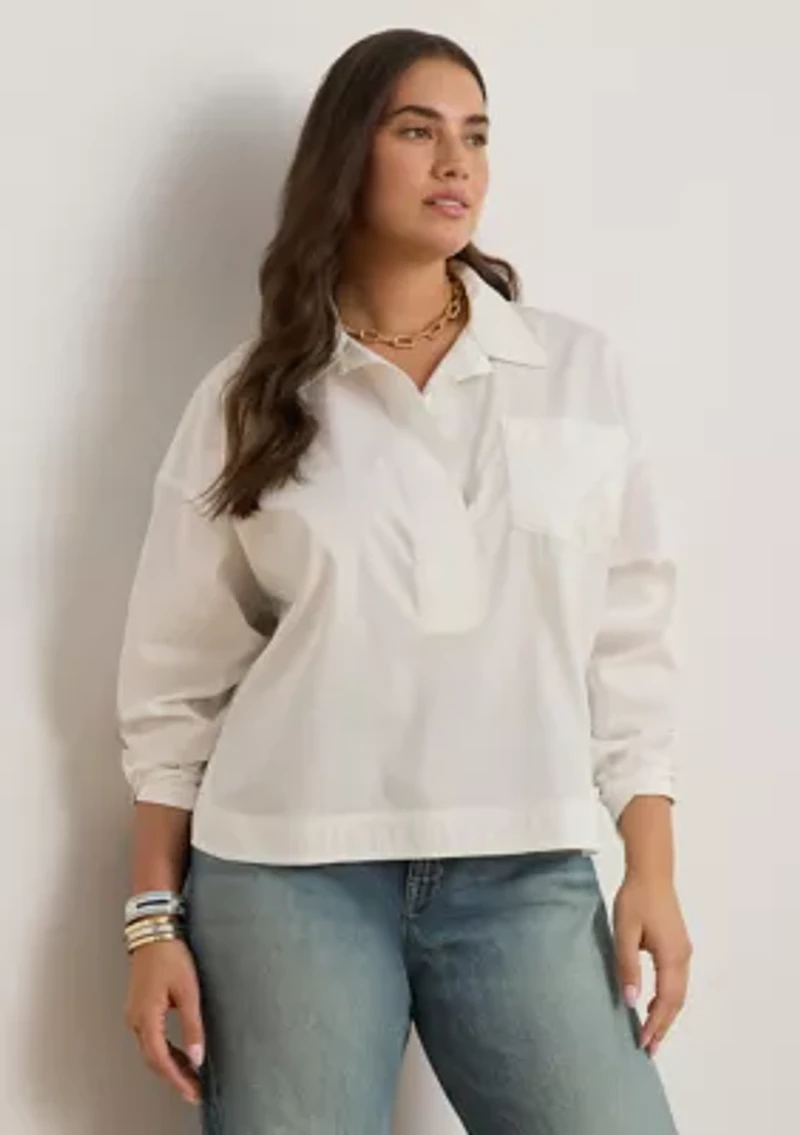 Cotton Broadcloth Cropped Shirt