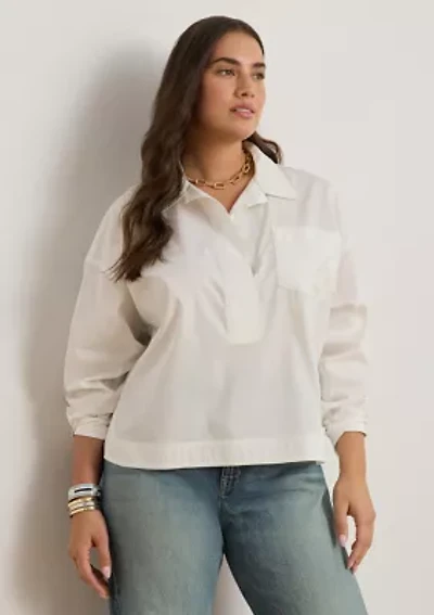 Cotton Broadcloth Cropped Shirt