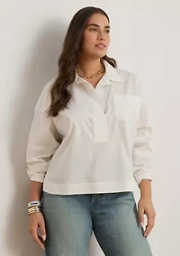 Cotton Broadcloth Cropped Shirt