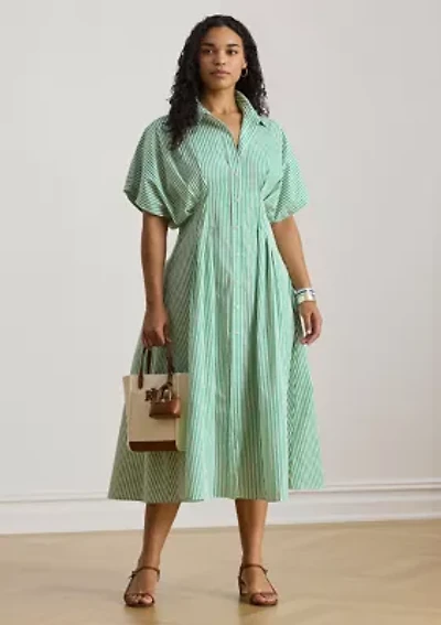 Women's Striped Pleated Broadcloth Shirtdress