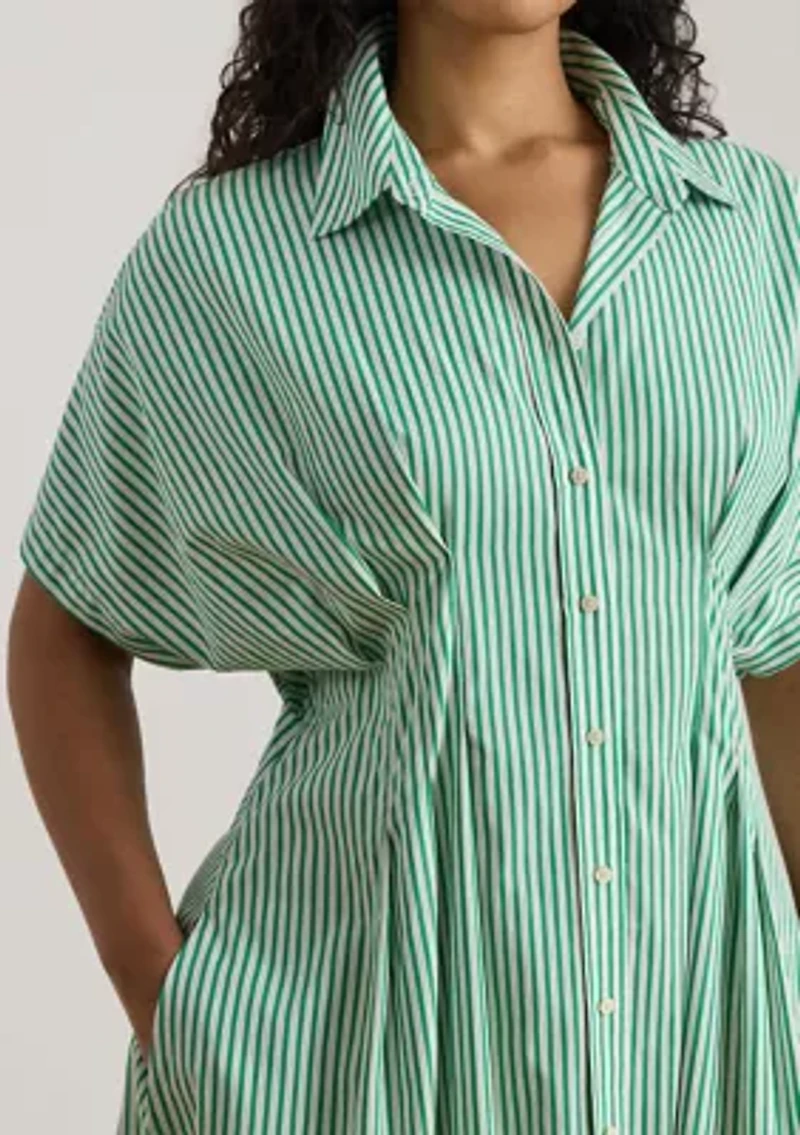 Women's Striped Pleated Broadcloth Shirtdress