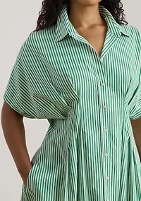 Women's Striped Pleated Broadcloth Shirtdress