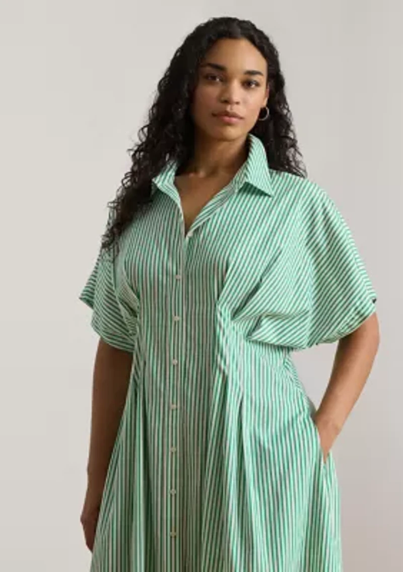 Women's Striped Pleated Broadcloth Shirtdress