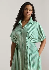 Women's Striped Pleated Broadcloth Shirtdress