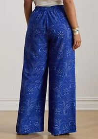 Paisley Crepe Wide-Leg Pant