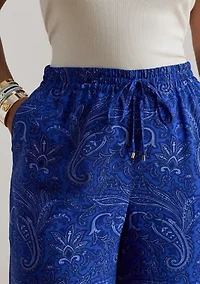 Paisley Crepe Wide-Leg Pant