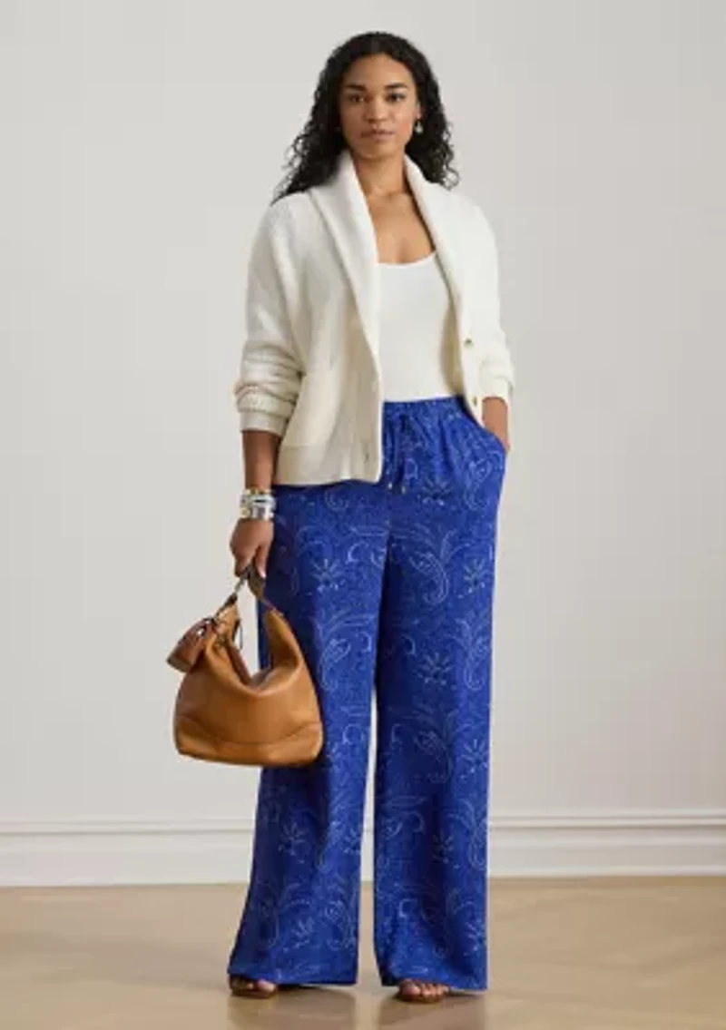 Paisley Crepe Wide-Leg Pant