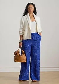 Paisley Crepe Wide-Leg Pant