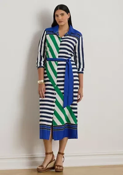 Plus Striped Crepe Shirtdress