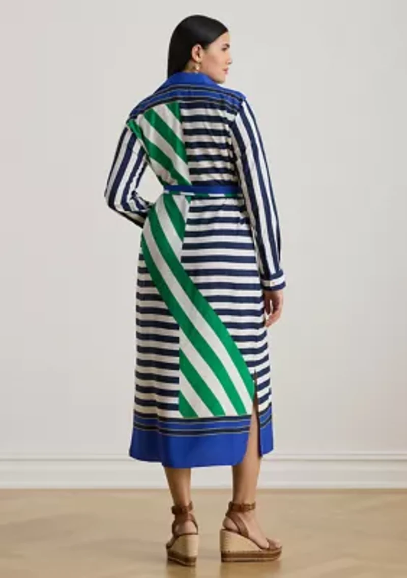 Plus Striped Crepe Shirtdress