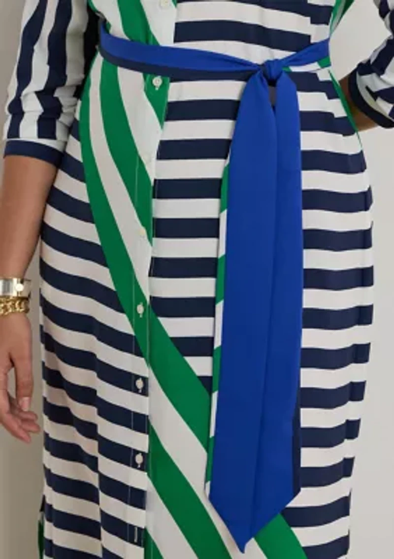 Plus Striped Crepe Shirtdress
