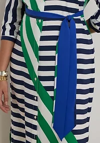 Plus Striped Crepe Shirtdress