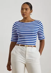 Plus Striped Stretch Cotton Boatneck T-Shirt