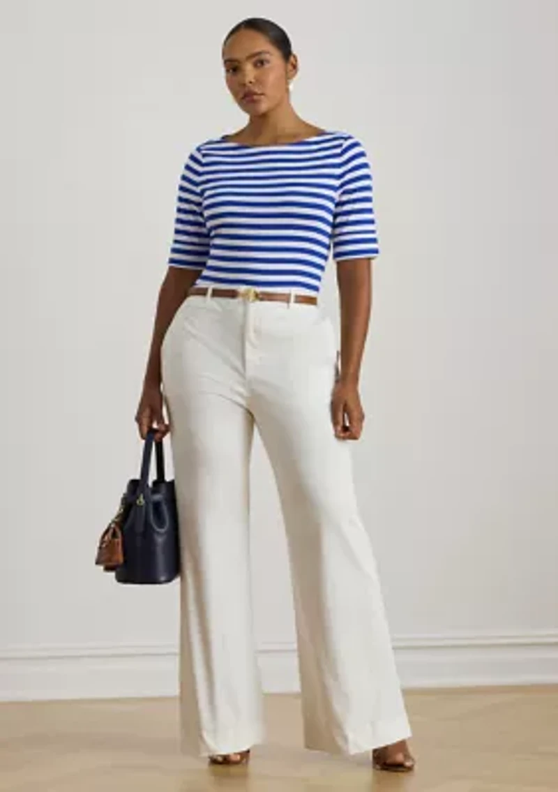 Plus Striped Stretch Cotton Boatneck T-Shirt