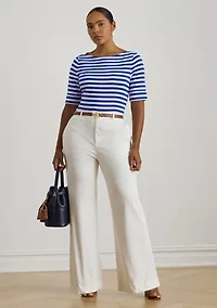 Plus Striped Stretch Cotton Boatneck T-Shirt