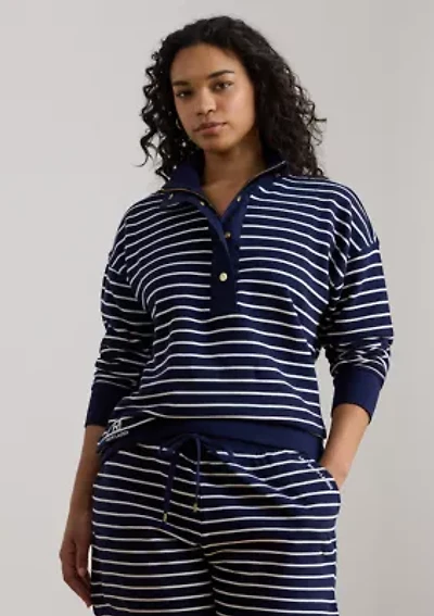 Women's Striped French Terry Mock Neck Sweatshirt