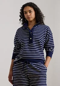 Women's Striped French Terry Mock Neck Sweatshirt