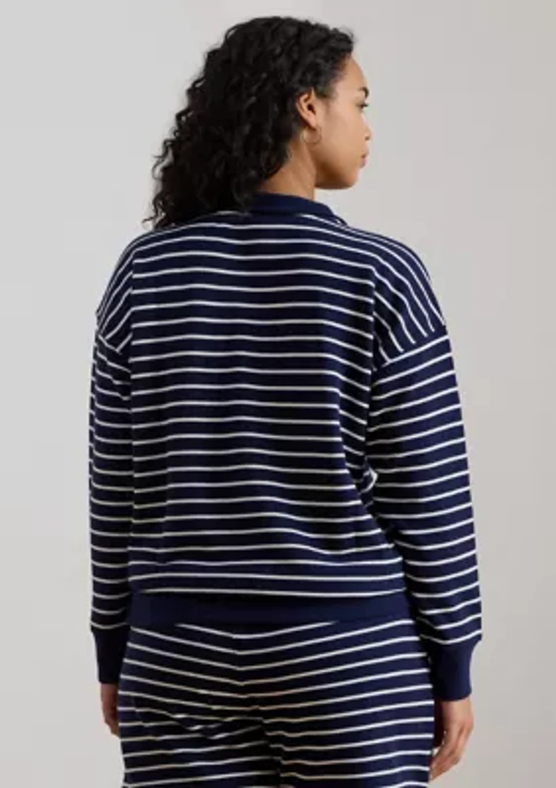 Women's Striped French Terry Mock Neck Sweatshirt
