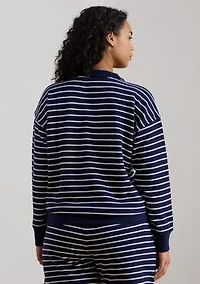 Women's Striped French Terry Mock Neck Sweatshirt