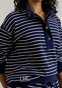 Women's Striped French Terry Mock Neck Sweatshirt