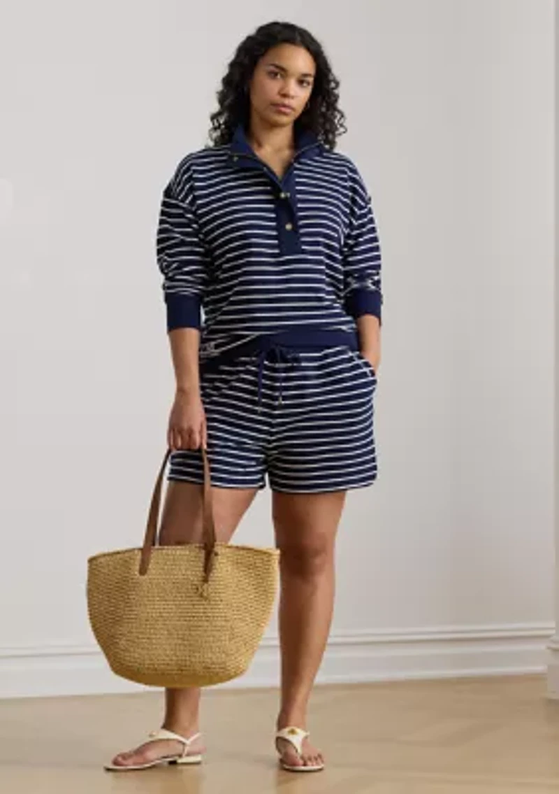 Women's Striped French Terry Mock Neck Sweatshirt