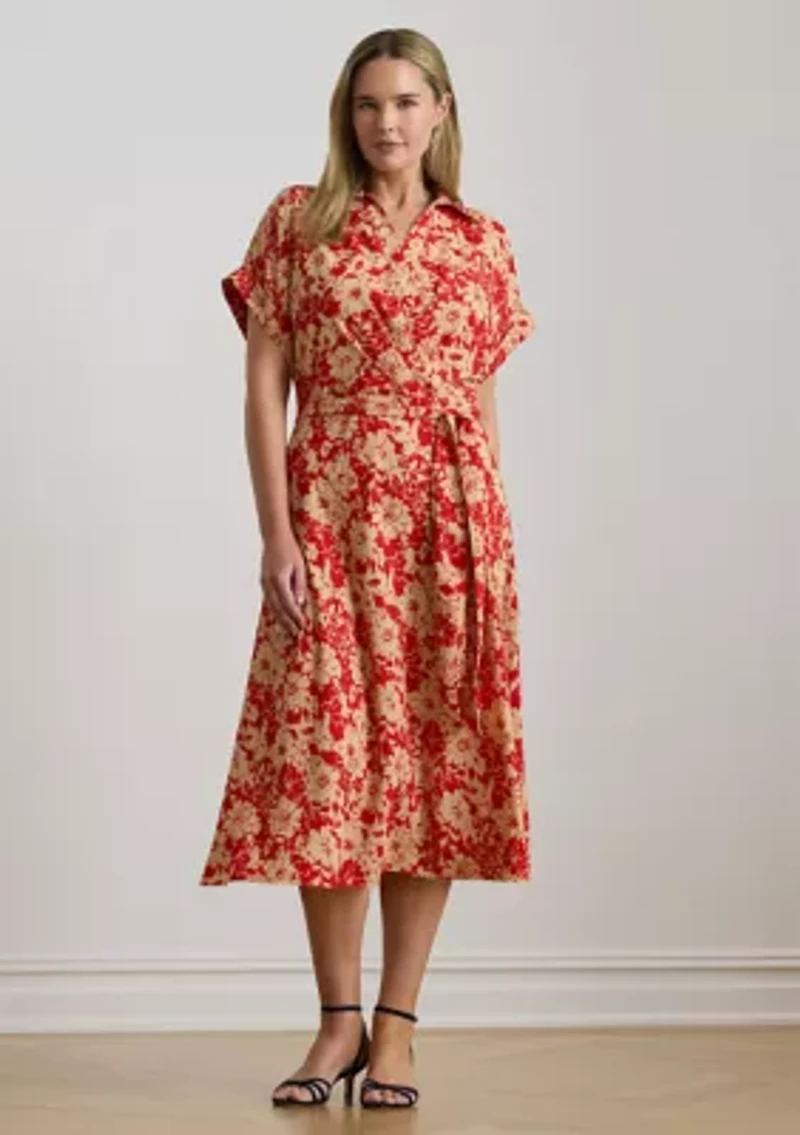 Women's Floral Belted Crepe Dress