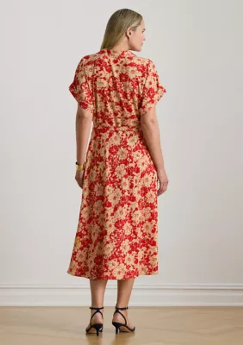Women's Floral Belted Crepe Dress