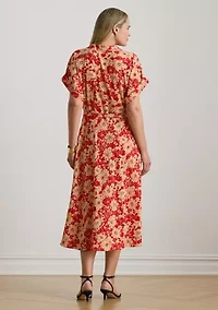 Women's Floral Belted Crepe Dress