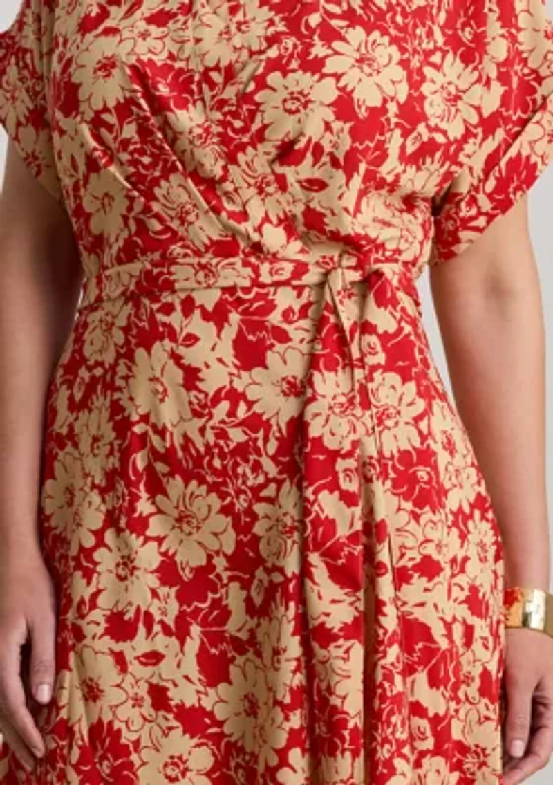 Women's Floral Belted Crepe Dress