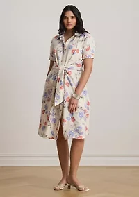 Women's Floral Tie-Front Linen Shirtdress