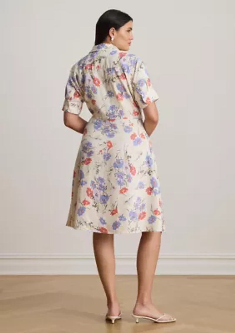 Women's Floral Tie-Front Linen Shirtdress