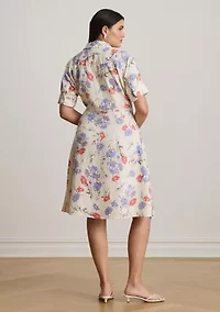 Women's Floral Tie-Front Linen Shirtdress