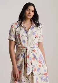 Women's Floral Tie-Front Linen Shirtdress