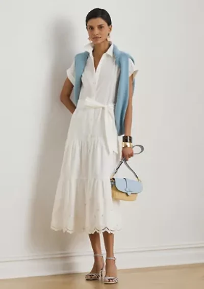 Women's Eyelet Broadcloth Tiered Shirtdress