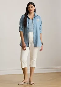 Women's Relaxed Fit Eyelet-Logo Linen Shirt
