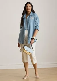 Women's Relaxed Fit Eyelet-Logo Linen Shirt