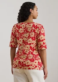 Floral Stretch Cotton Boat Neck T-Shirt