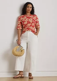 Floral Stretch Cotton Boat Neck T-Shirt