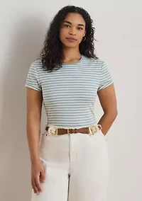 Women's Striped Rib-Knit Stretch Cotton T-Shirt