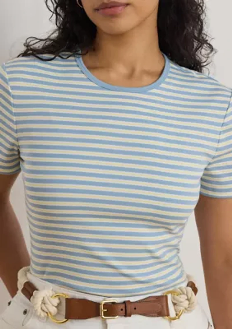 Women's Striped Rib-Knit Stretch Cotton T-Shirt